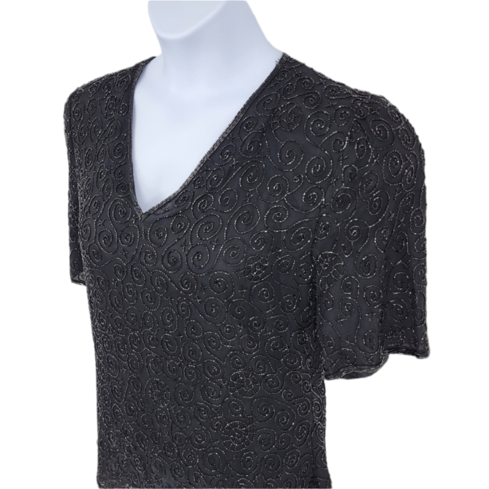 Beautiful 1980s vintage beaded 100% Silk‎ blouse XL